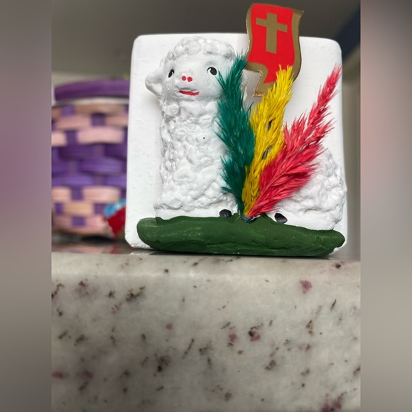 Holiday Easter Basket | Hand Painted Wooden Eggs & Lamb Candle | Poland Import - Picture 10 of 16